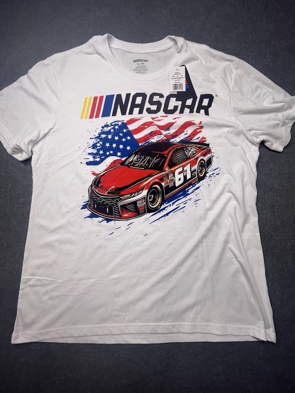 NEW WITH TAGS NASCAR #61 T-Shirt XXL American Flag Race Car Graphic Tee